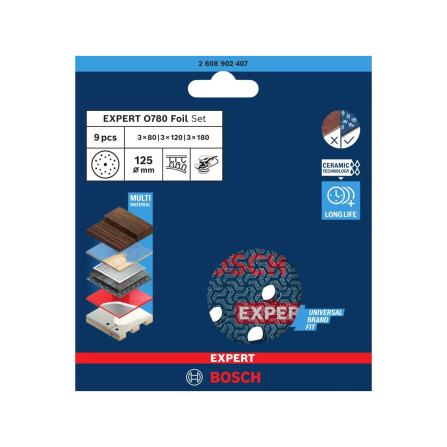 2608902407 Sada brusných kotoučů Bosch Expert O780 s fólií  125 mm 9 ks-2