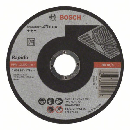 Dělicí kotouč rovný Bosch Standard for Inox - Rapido WA 60 T BF, 125 mm, 22,23 mm, 1,0 mm 2608603171